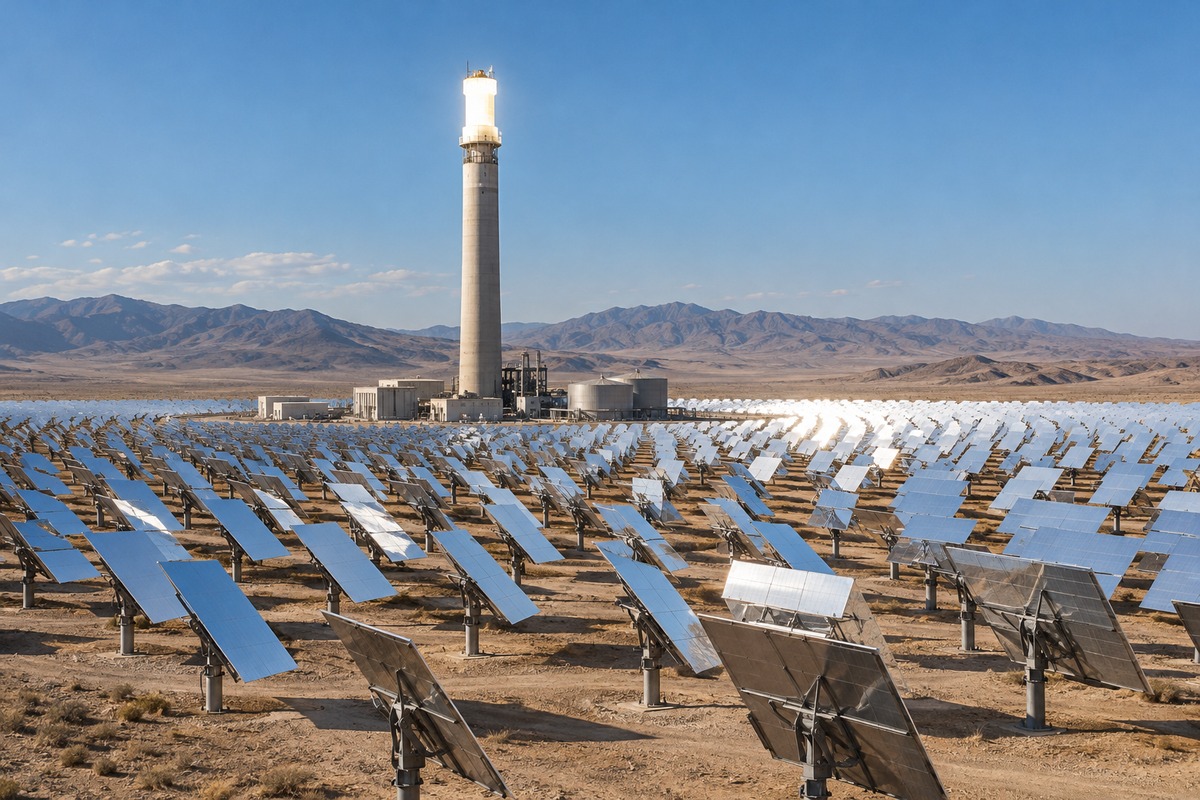Concentrated sunlight at a solar tower