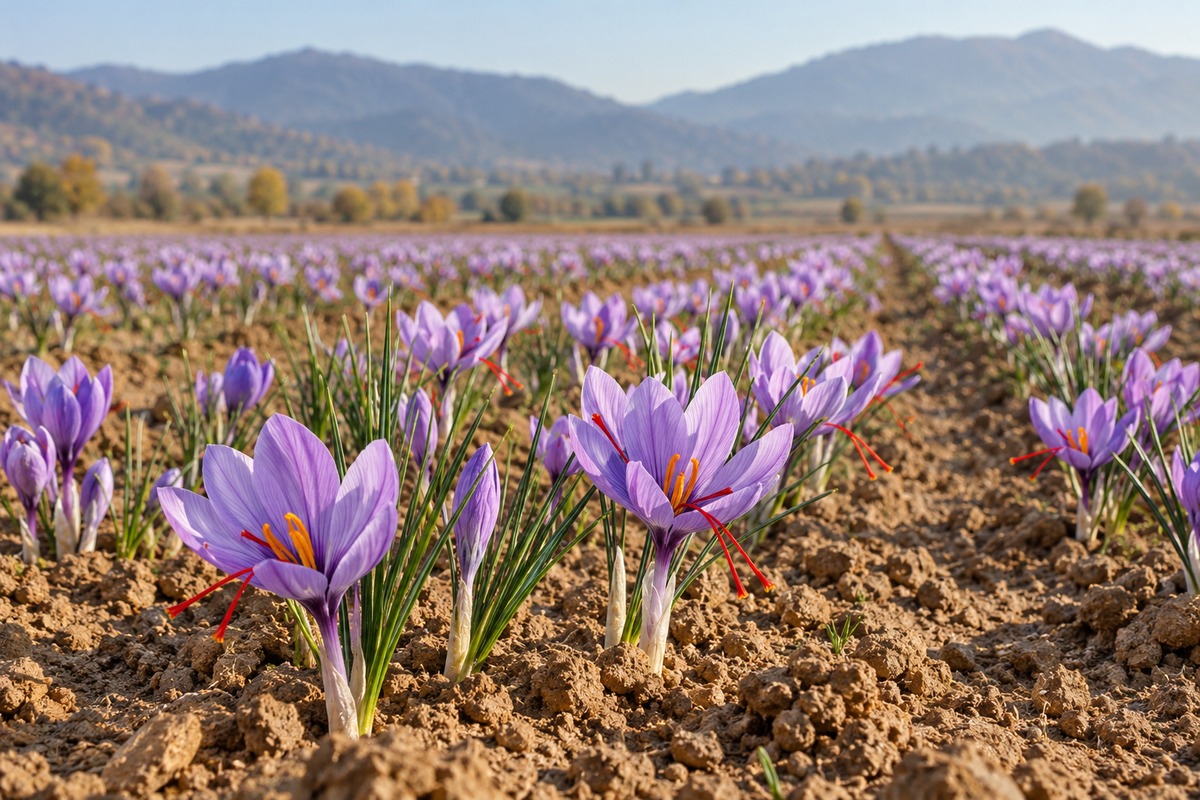 Saffron crocuses during autumn flowering