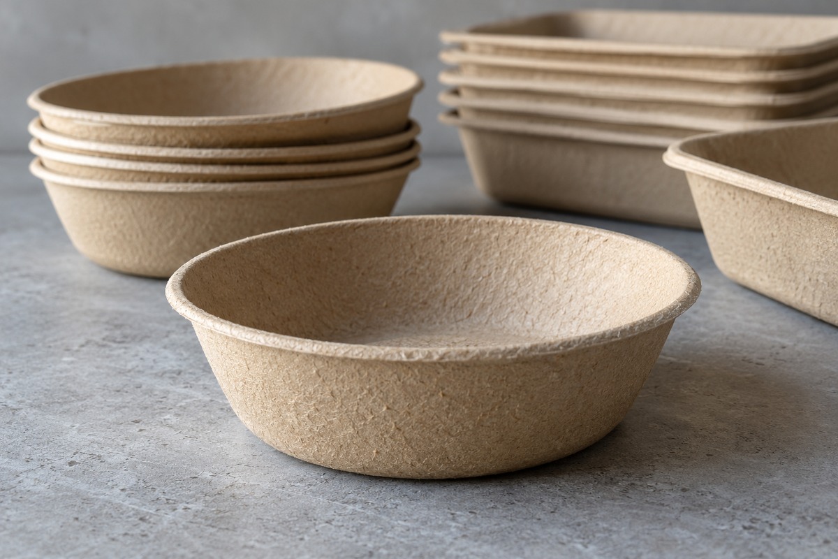 Plain moulded-fibre bowls with uncoated surfaces
