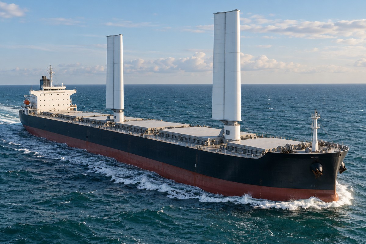 Wind-assisted dry-bulk transport