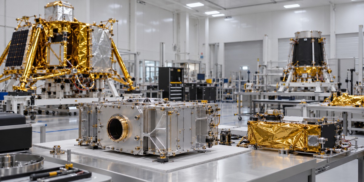 Spacecraft components in a clean assembly room